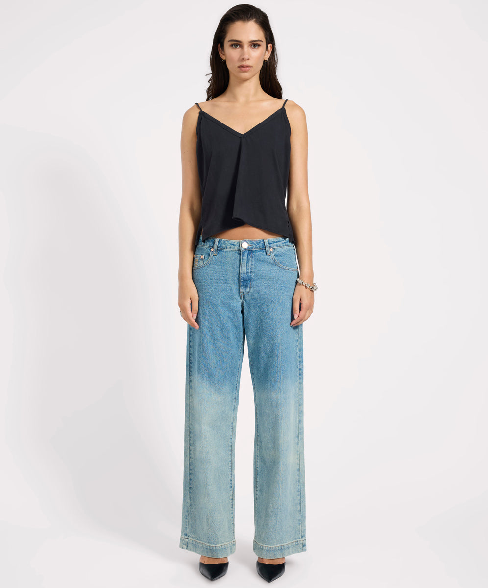 Women's Wide Leg Denim Jeans Low Riders Low Waist Wide Leg Denim Jeans - Texas Blue