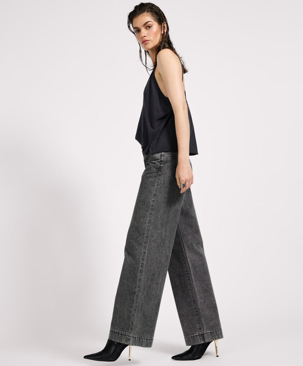 Women's Wide Leg Denim Jeans Jackson Mid Waist Wide Leg Denim Jeans - Worn Black