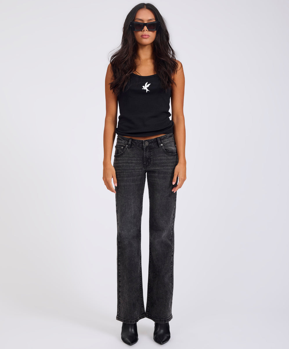 Alice Low Waist Bootcut Denim Jeans - Washed Black