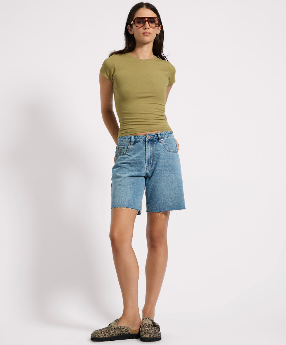 Jacksons Mid Waist Wide Leg Denim Shorts - Blue Crush