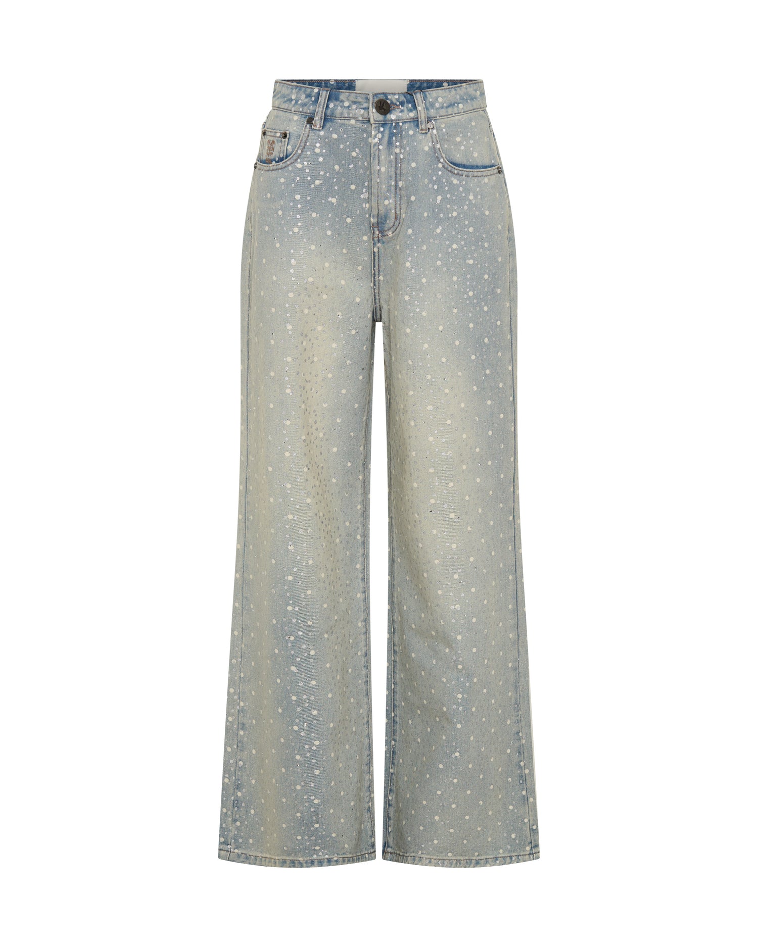 Women's Wide Leg Denim Jeans Love Machines Mid Waist Super Wide Leg Denim Jeans - Blue Sparkle