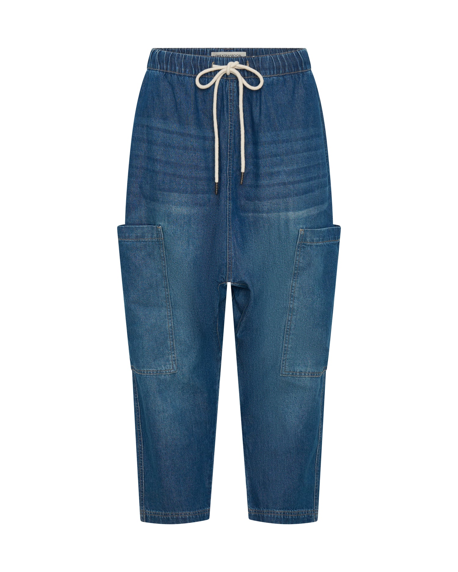 Isla Low Waist Drawstring Harem Denim Jeans - Blue Pasadena
