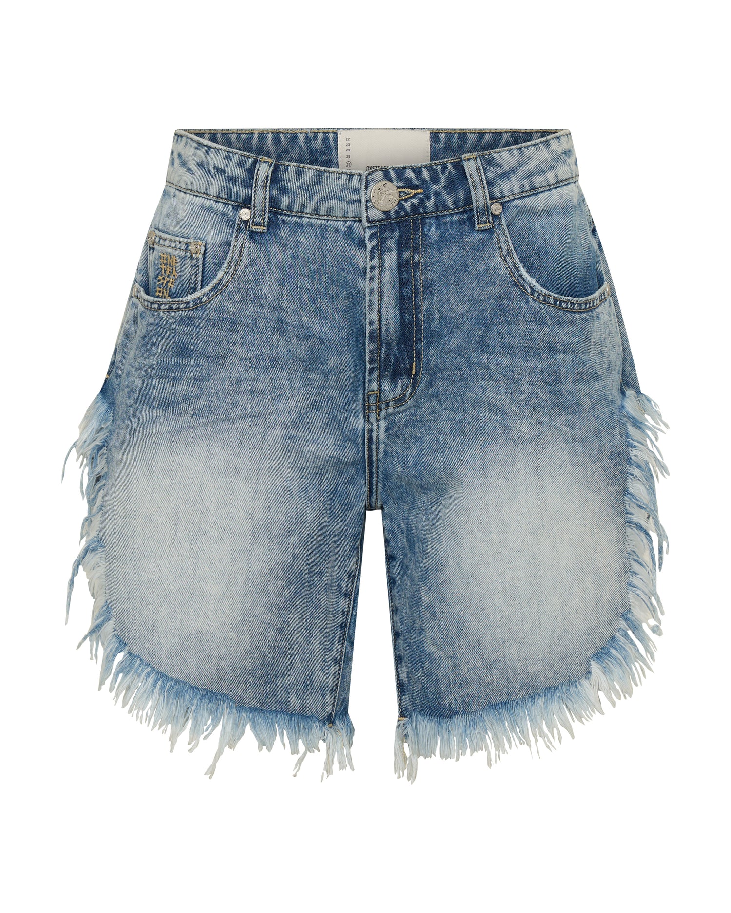 Last Stock Frankies Low Waist Long Length Denim Shorts - Sunset Blue