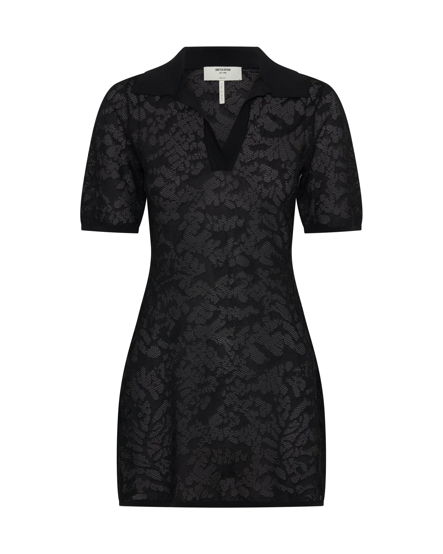 Sheer Lace-Look Knitted Mesh Mini Dress - Black
