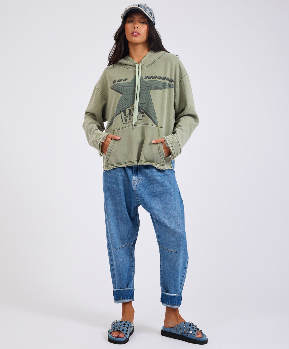 Star Tour Worn Hoody - Washed Khaki