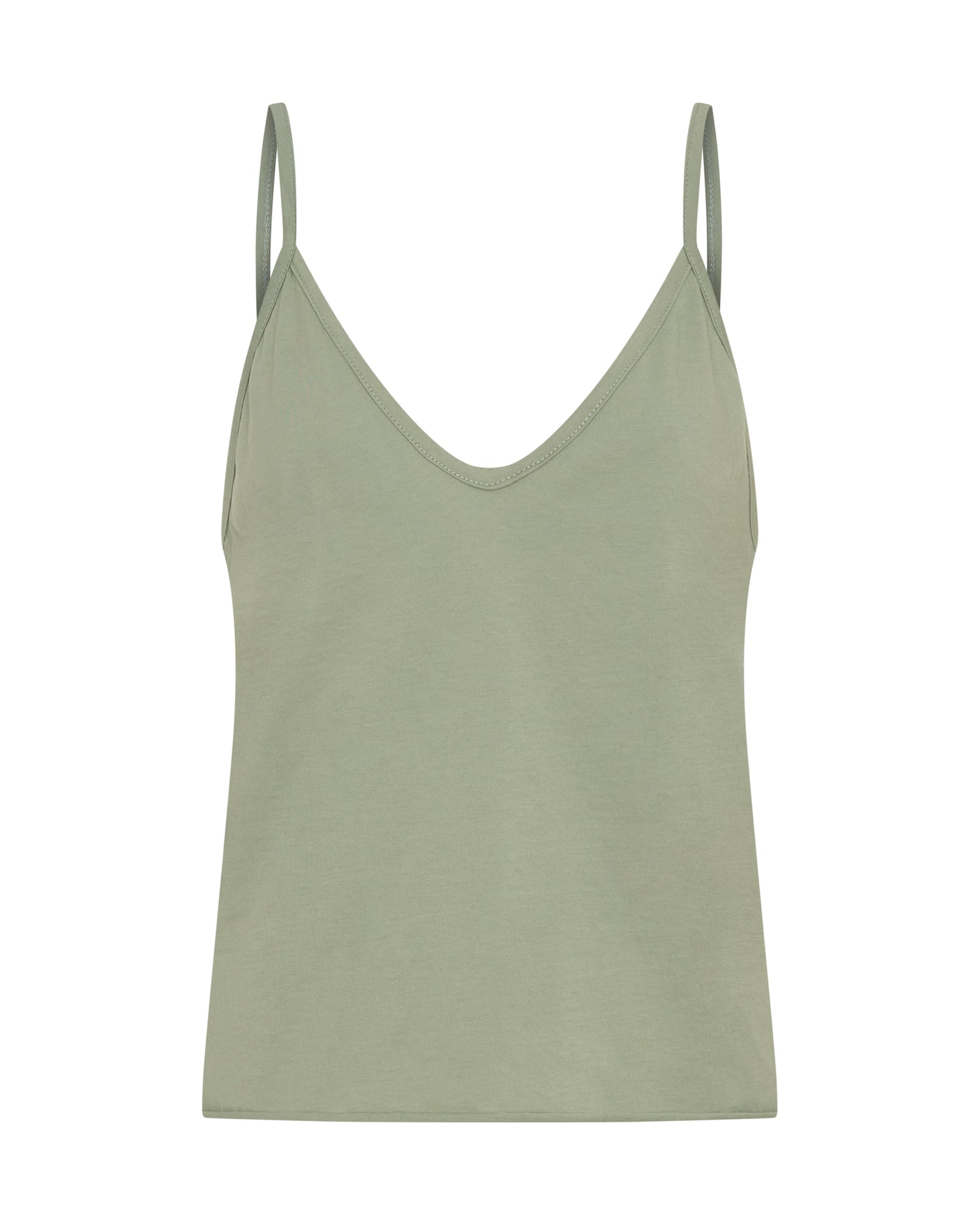 Deep V Front Cotton Singlet - Khaki