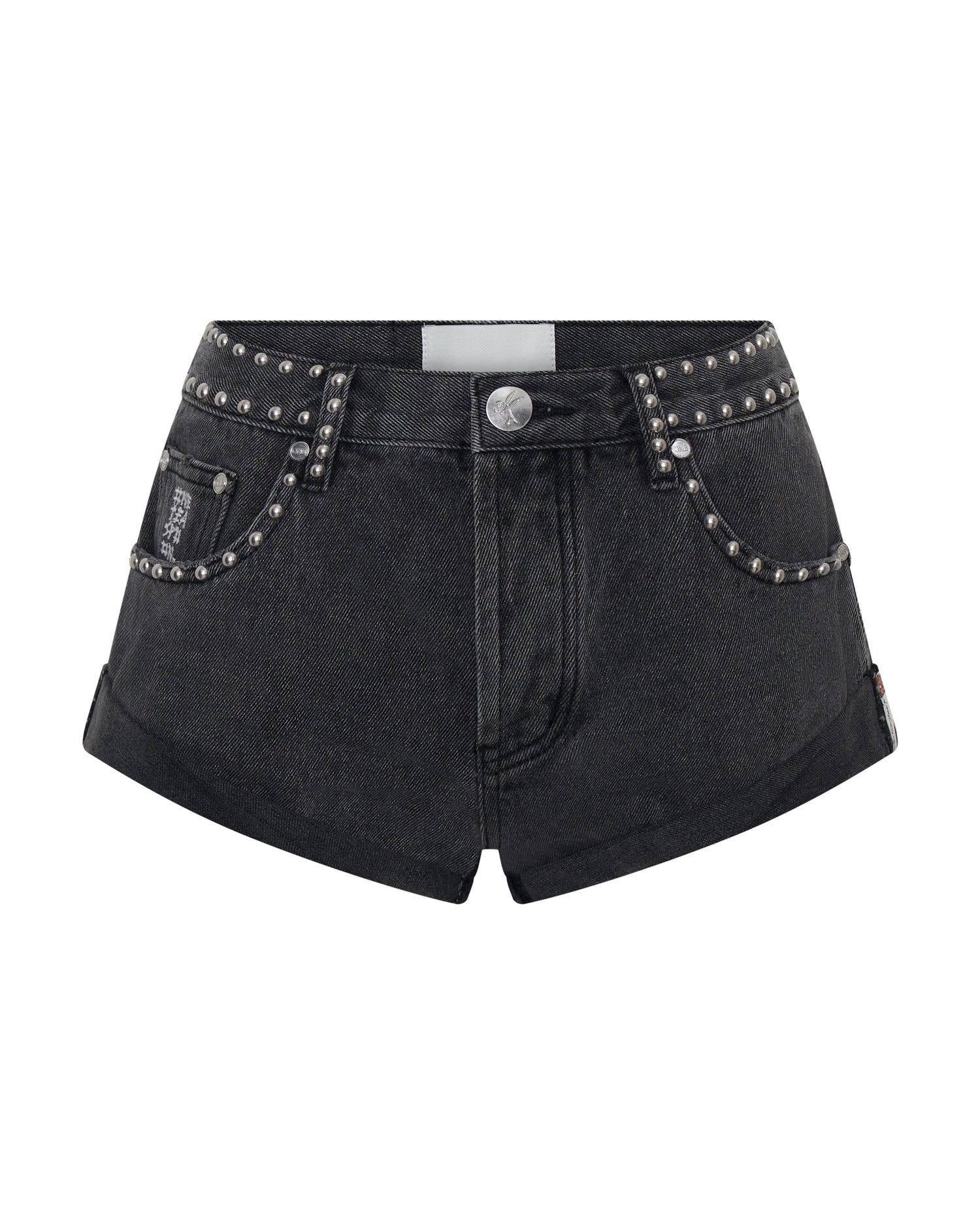 Rebel In Bloom Bandits Low Waist Studded Denim Shorts - Washed Black