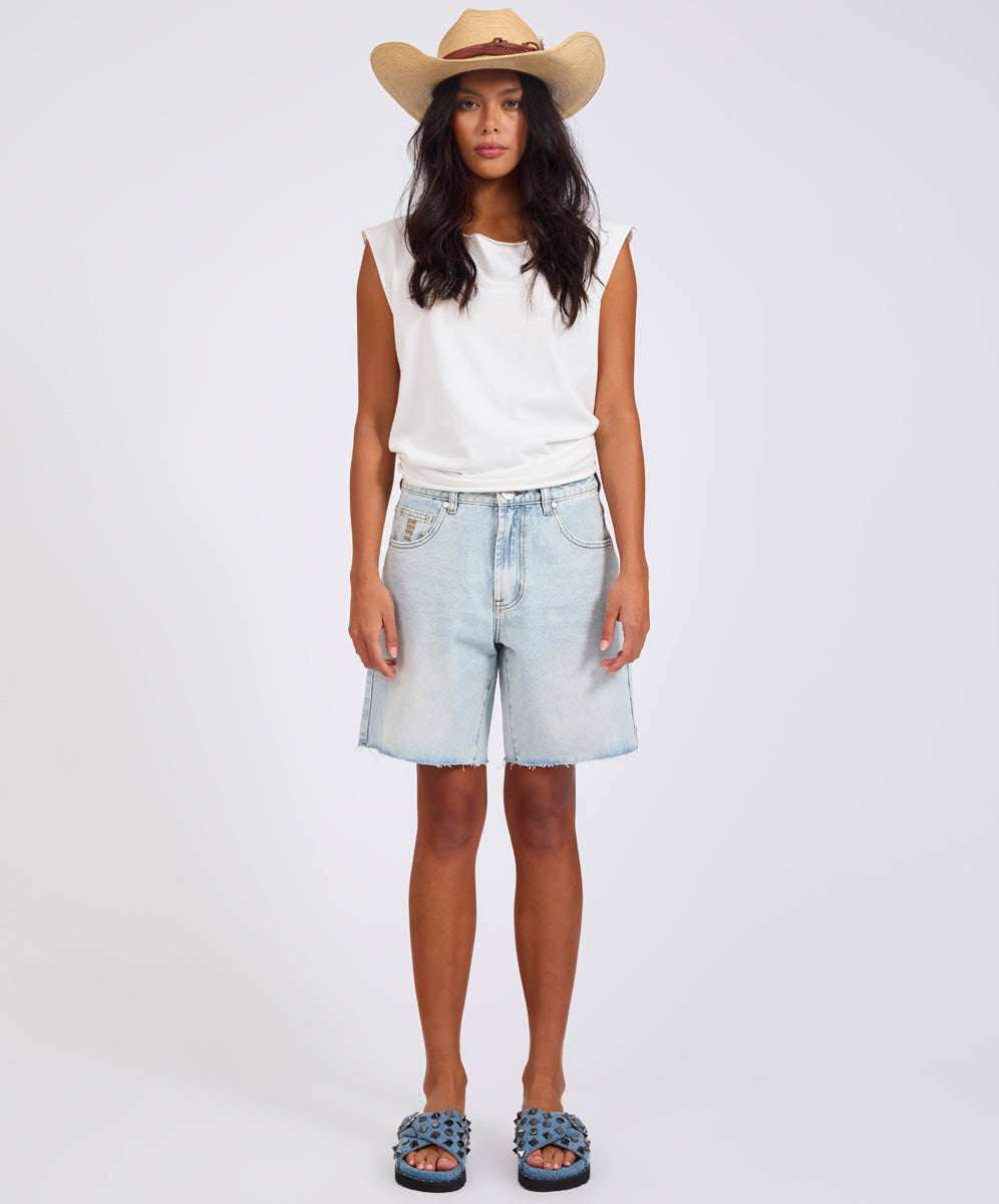 Jacksons Mid Waist Wide Leg Denim Shorts - Blue Latte
