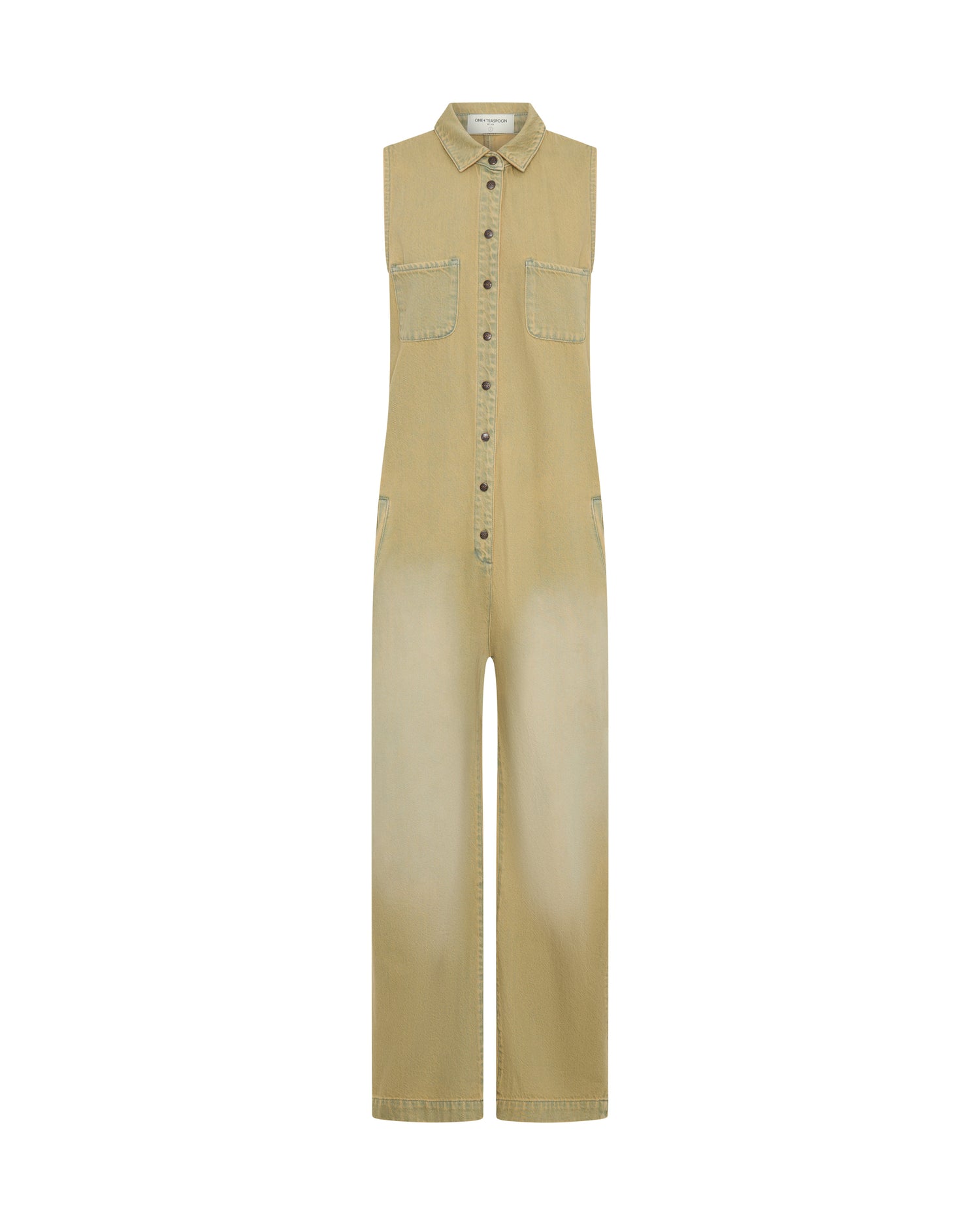Full Price Braxton Wide Leg Long Length Denim Jumpsuit - Warm Khaki