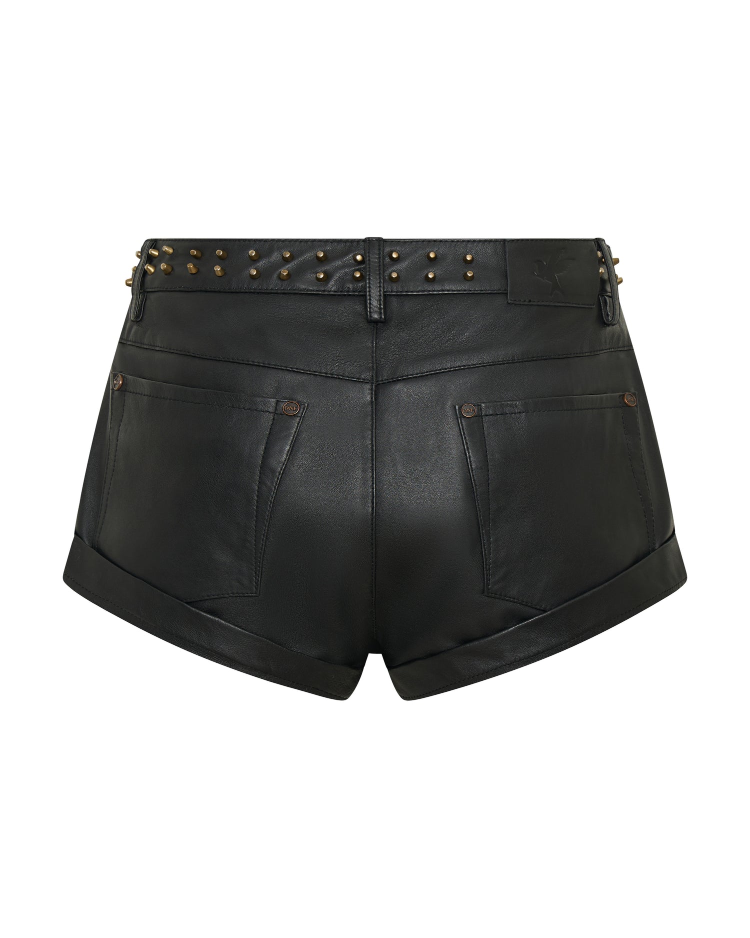 Rebel In Bloom Bandits Low Waist Studded Zipped Leather Shorts - Black