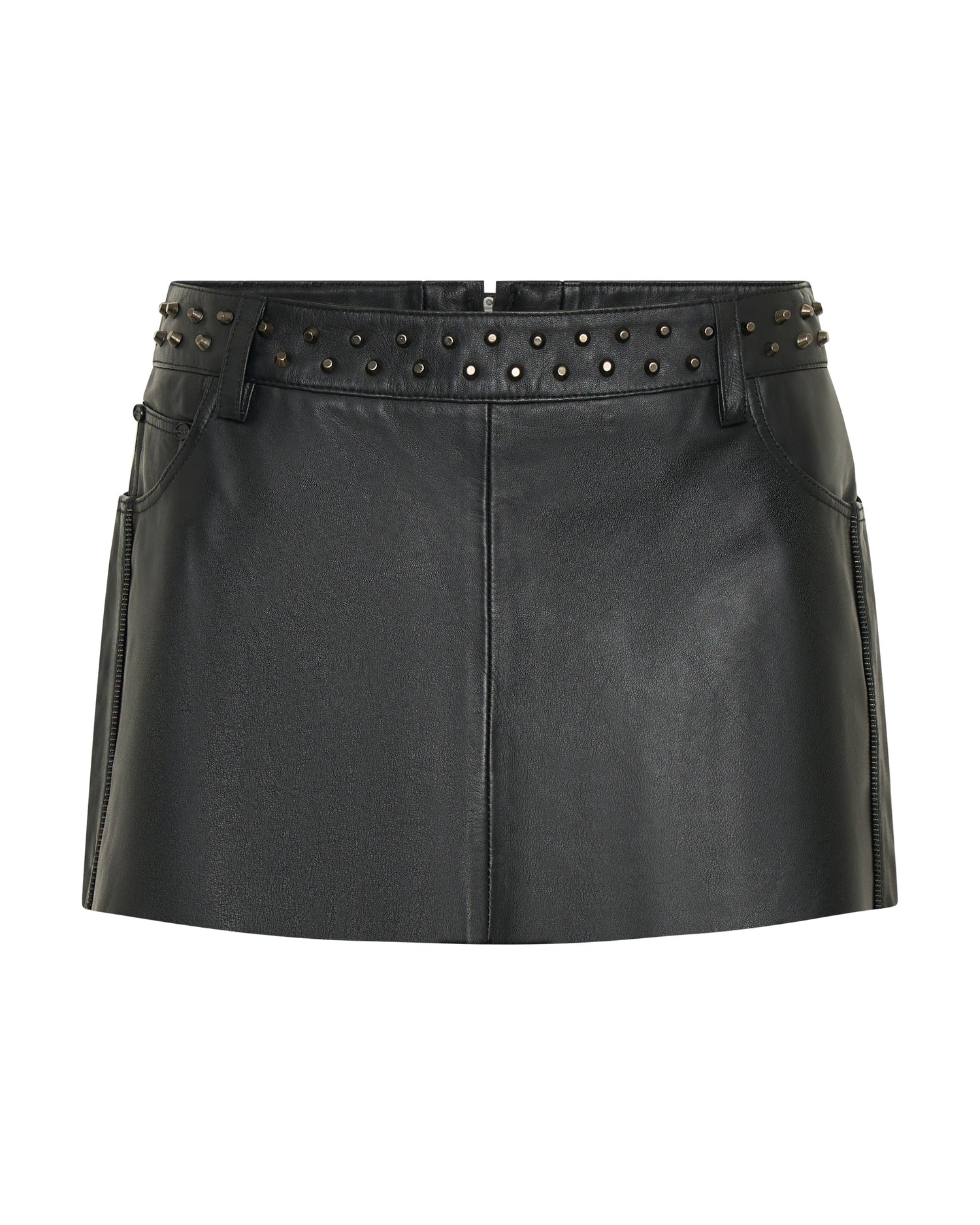 Rebel In Bloom Axel Low Waist Studded Zipped Micro Mini Leather S - Black