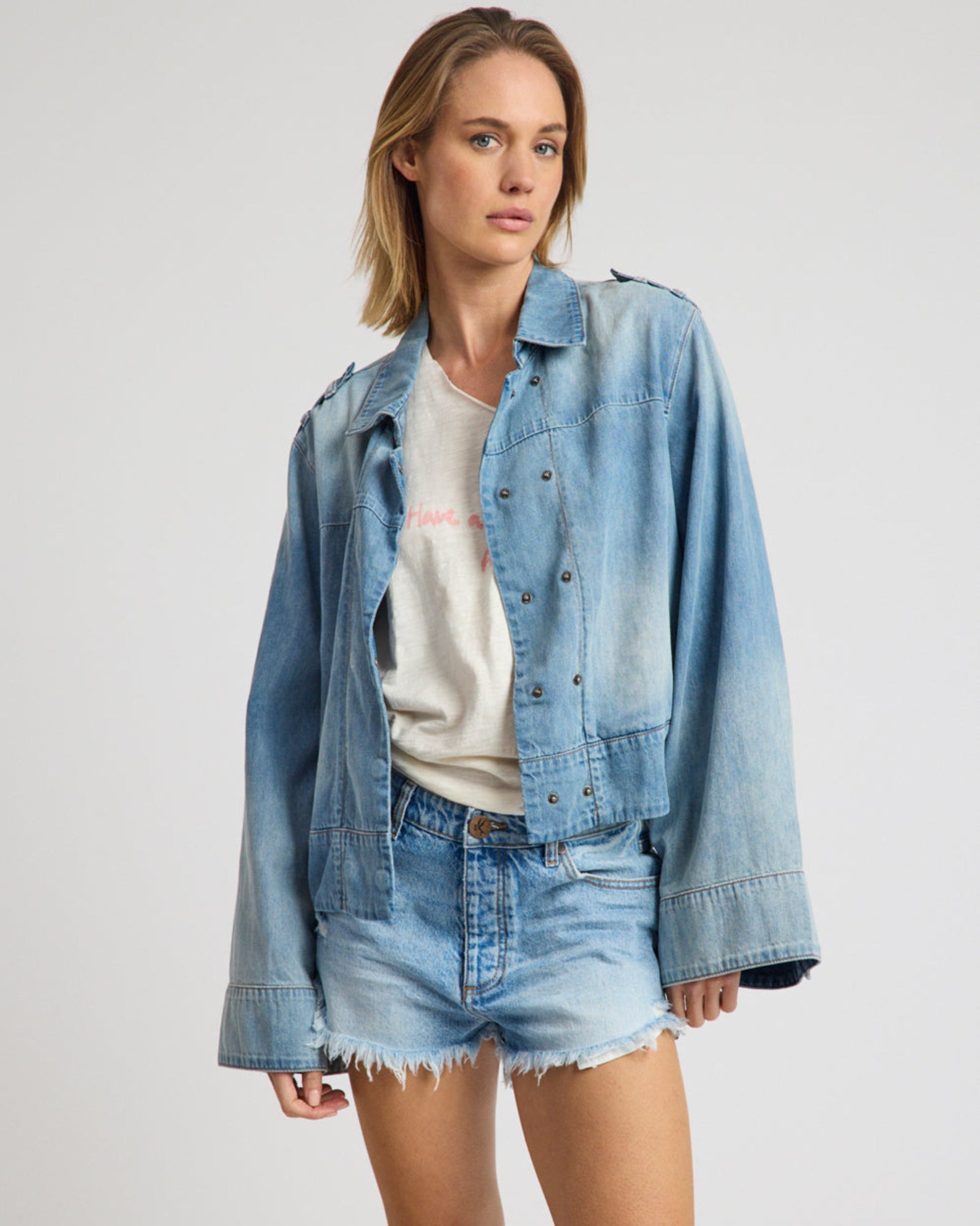 Victory Belle Denim Linen Jacket - Blue Latte | One Teaspoon