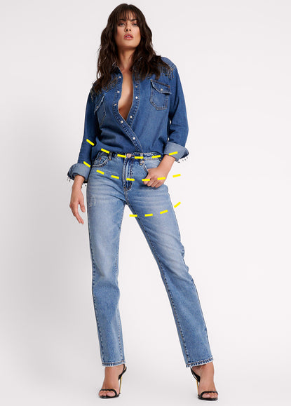 LEOPARTY TRUCKERS MID RISE STRAIGHT LEG JEANS