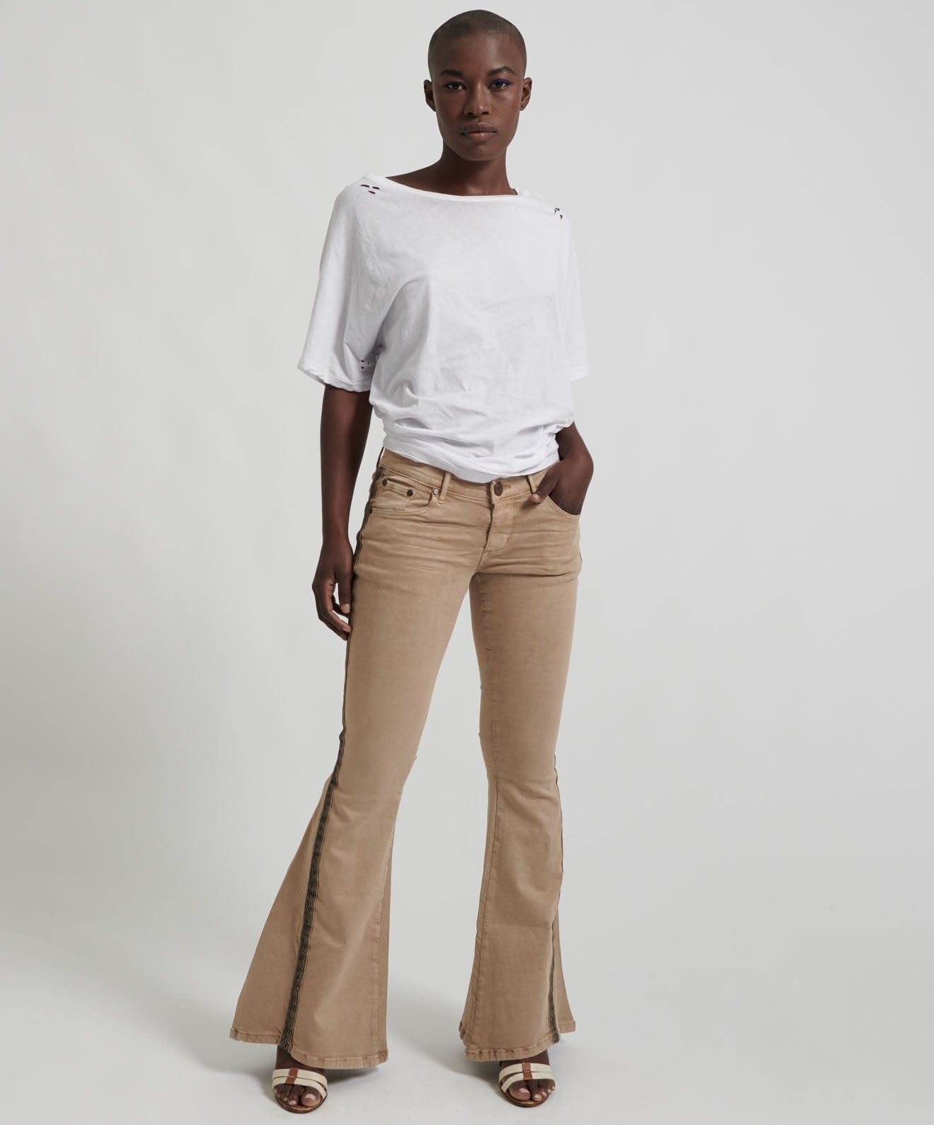 Products Marines Mid Waist Flared Denim Jeans - Moleskin Camel