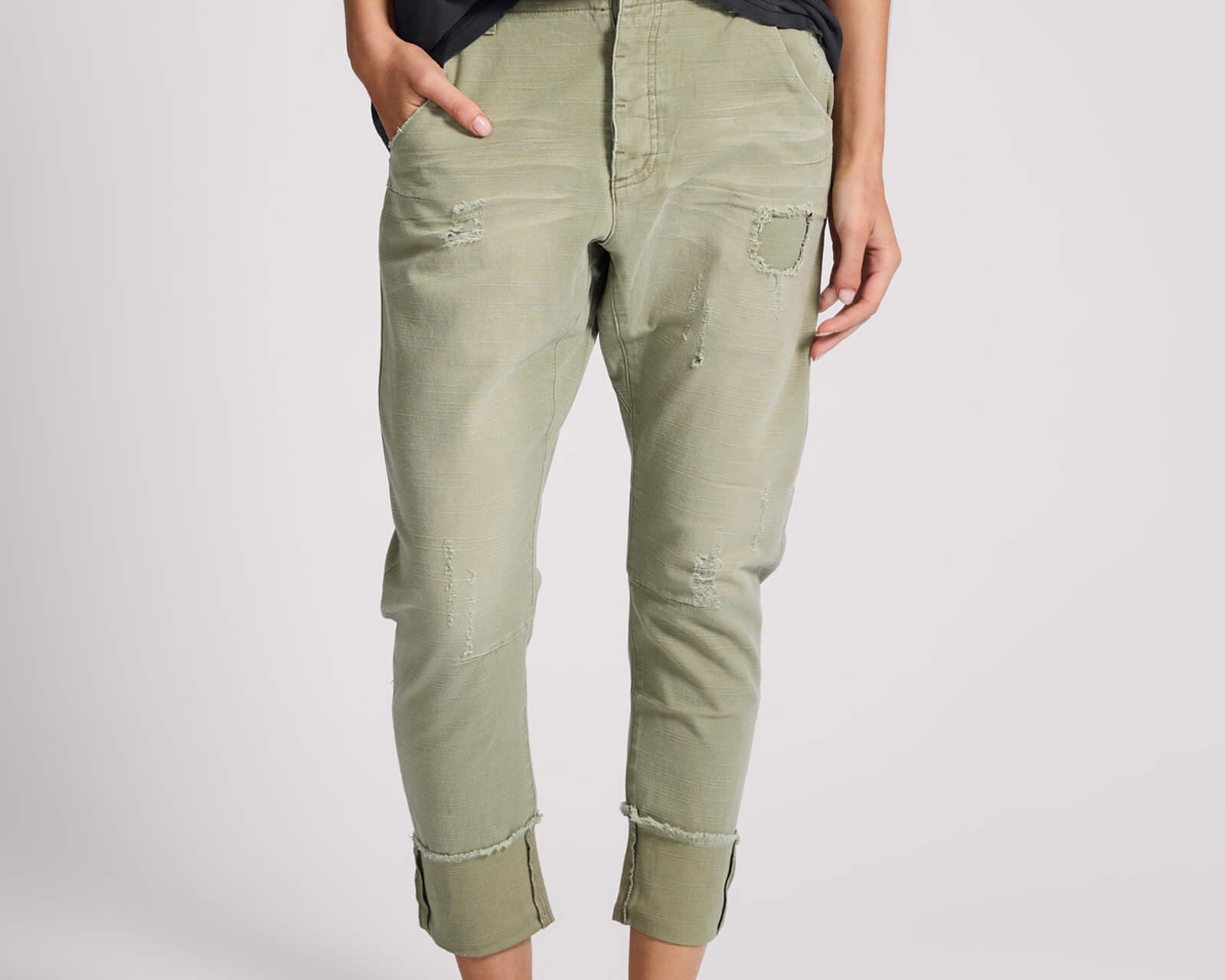 Cavalries Tapered Boyfriend Denim Jeans - Militaire Khaki