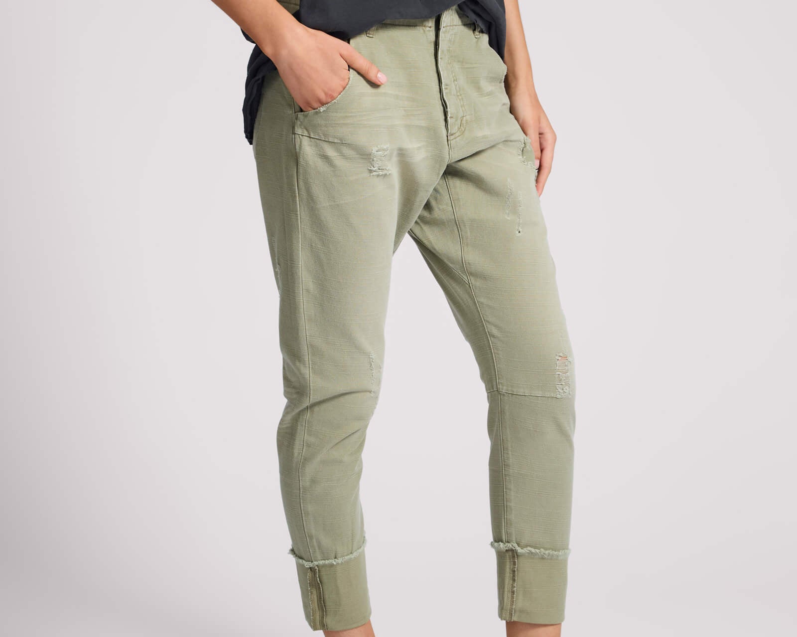 Cavalries Tapered Boyfriend Denim Jeans - Militaire Khaki