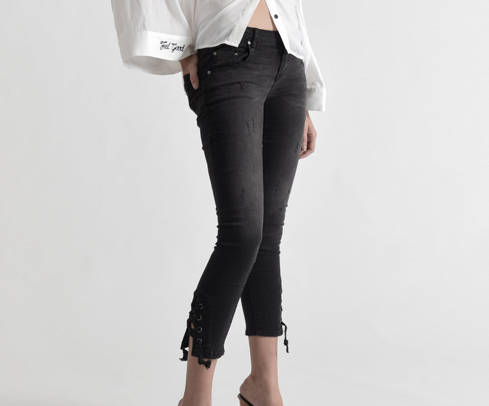Freebirds Ii Low Waist Stretch Skinny Denim Jeans - Black Paris