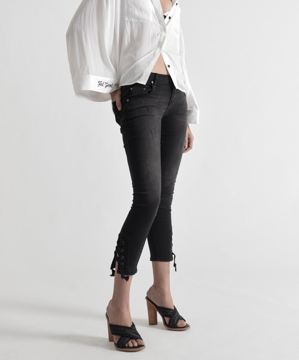 Products Freebirds Ii Low Waist Stretch Skinny Denim Jeans - Black Paris