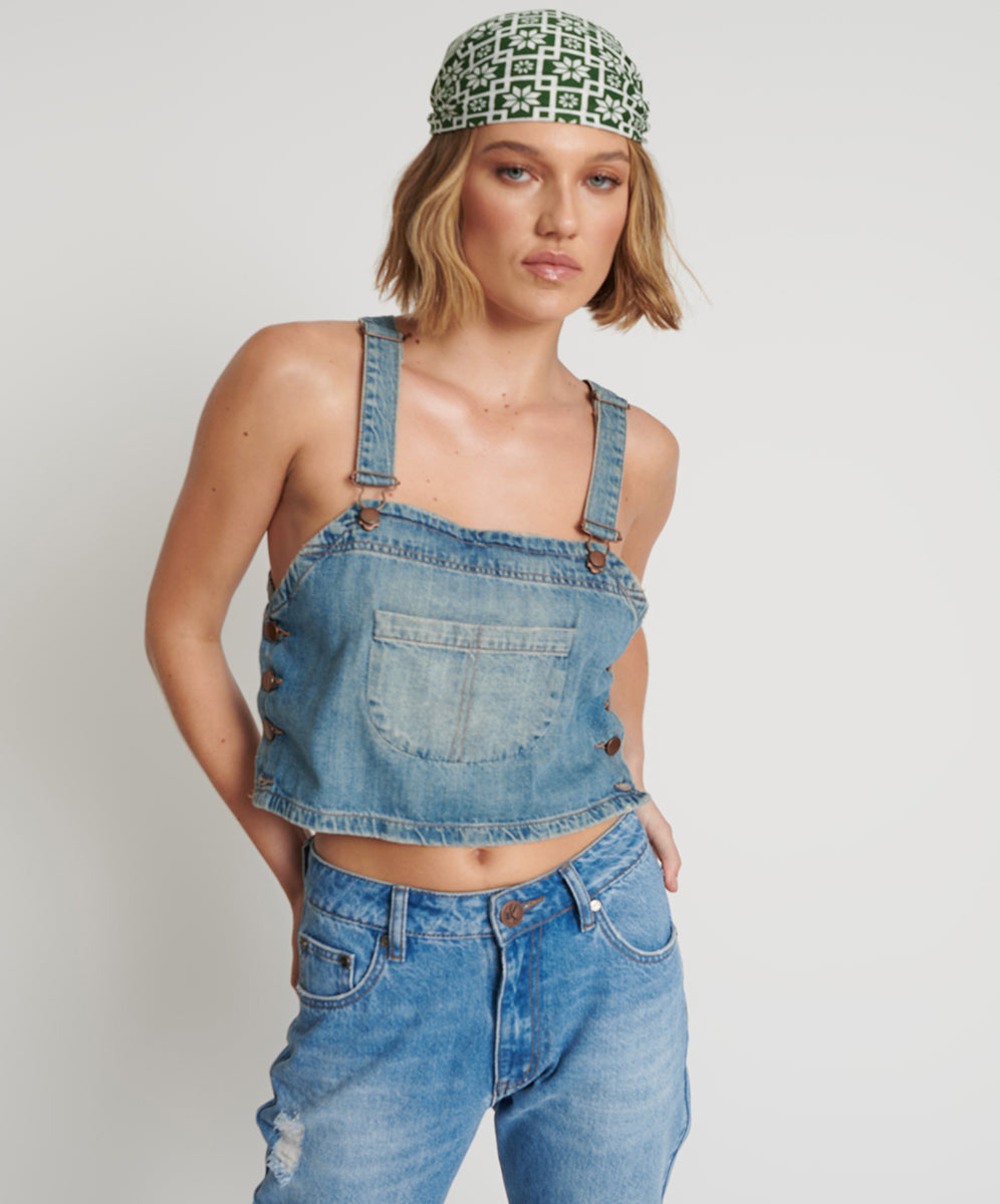 Products Denim Pinafore Top - Pacifica