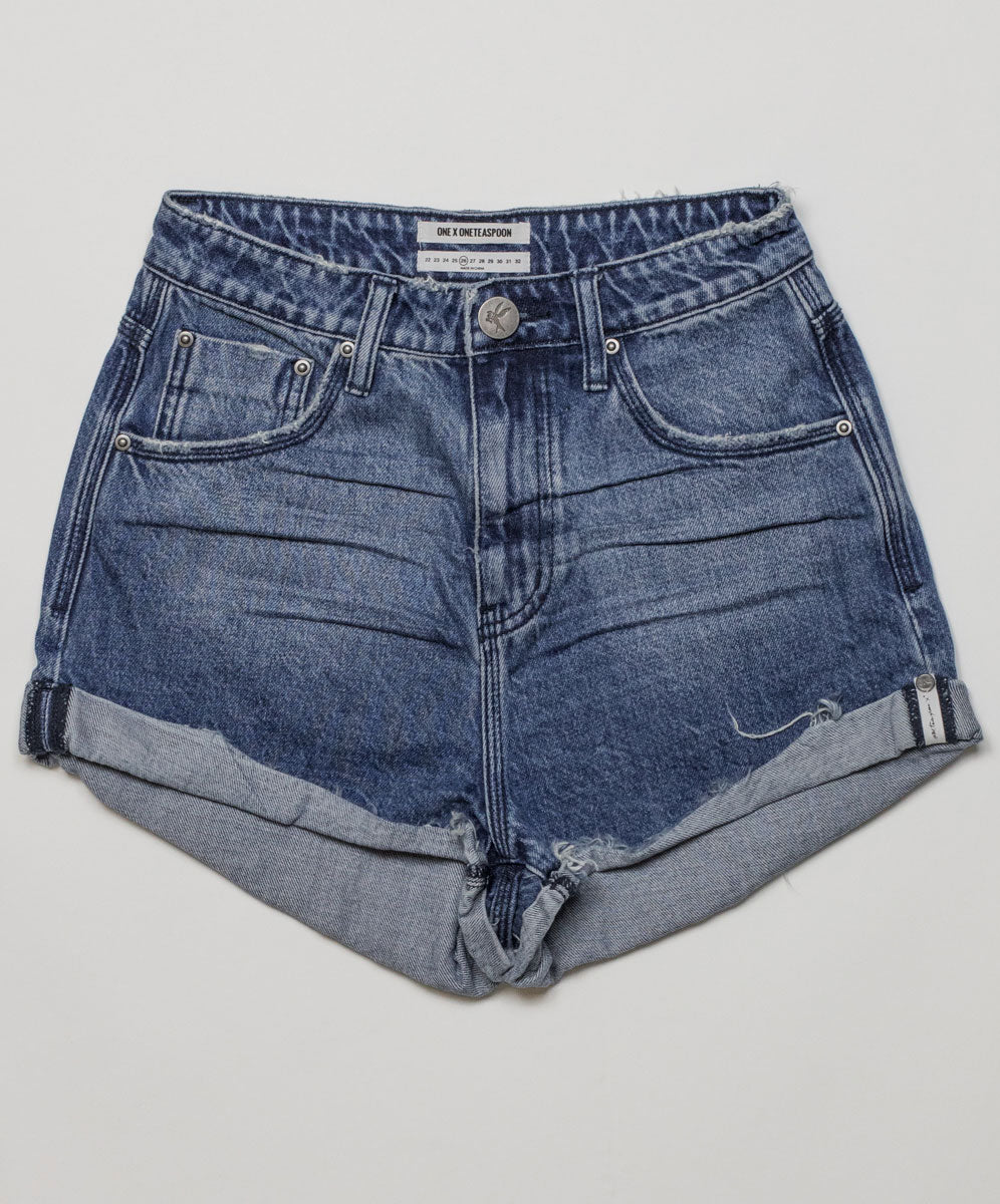 Products Bandits High Waist Denim Shorts - Pacifica Blue