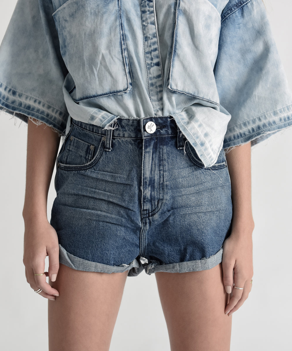 Products Bandits High Waist Denim Shorts - Pacifica Blue