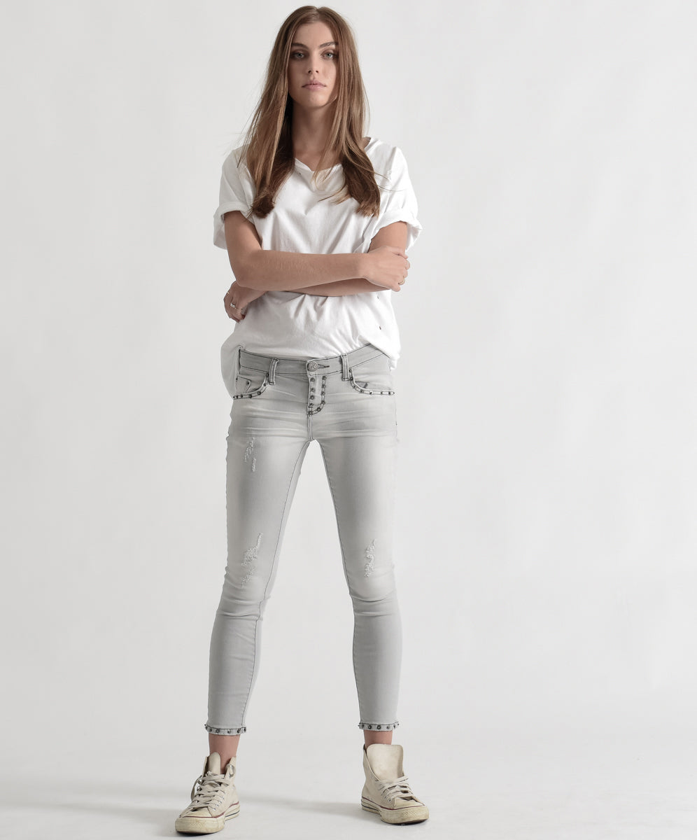 Products FREEBIRDS II LOW WAIST SKINNY JEAN GREY