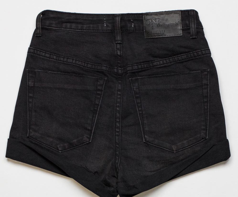 SUPERSTAR BLACK HARLETS HIGH WAIST STRETCH DENIM SHORTS