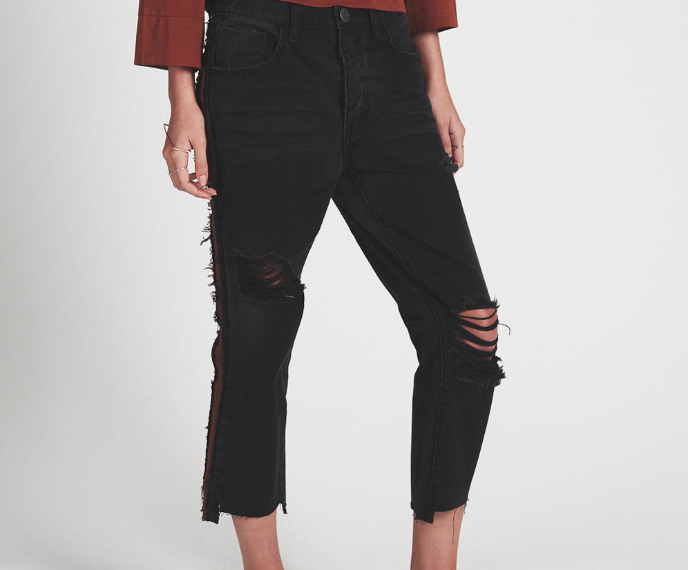 Hooligans Low Waist Relaxed Straight Leg Denim Jeans - Black Van