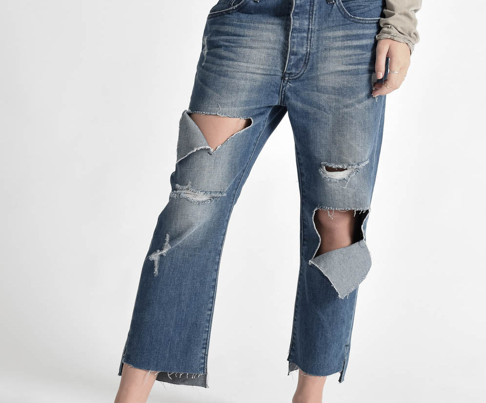 Hooligans Low Waist Relaxed Straight Leg Denim Jeans - Blue Cult