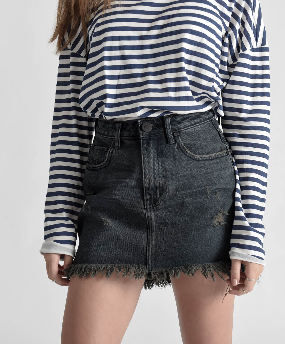 2020 Mini High Waist Denim Skirt - Denim Skirts Black - One
