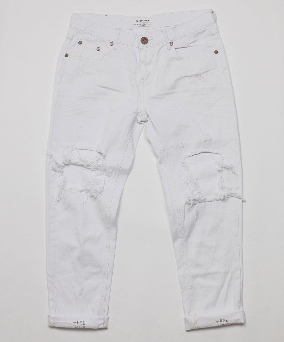 Products Awesome Baggies Low Waist Straight Leg Denim Jeans - White Beauty