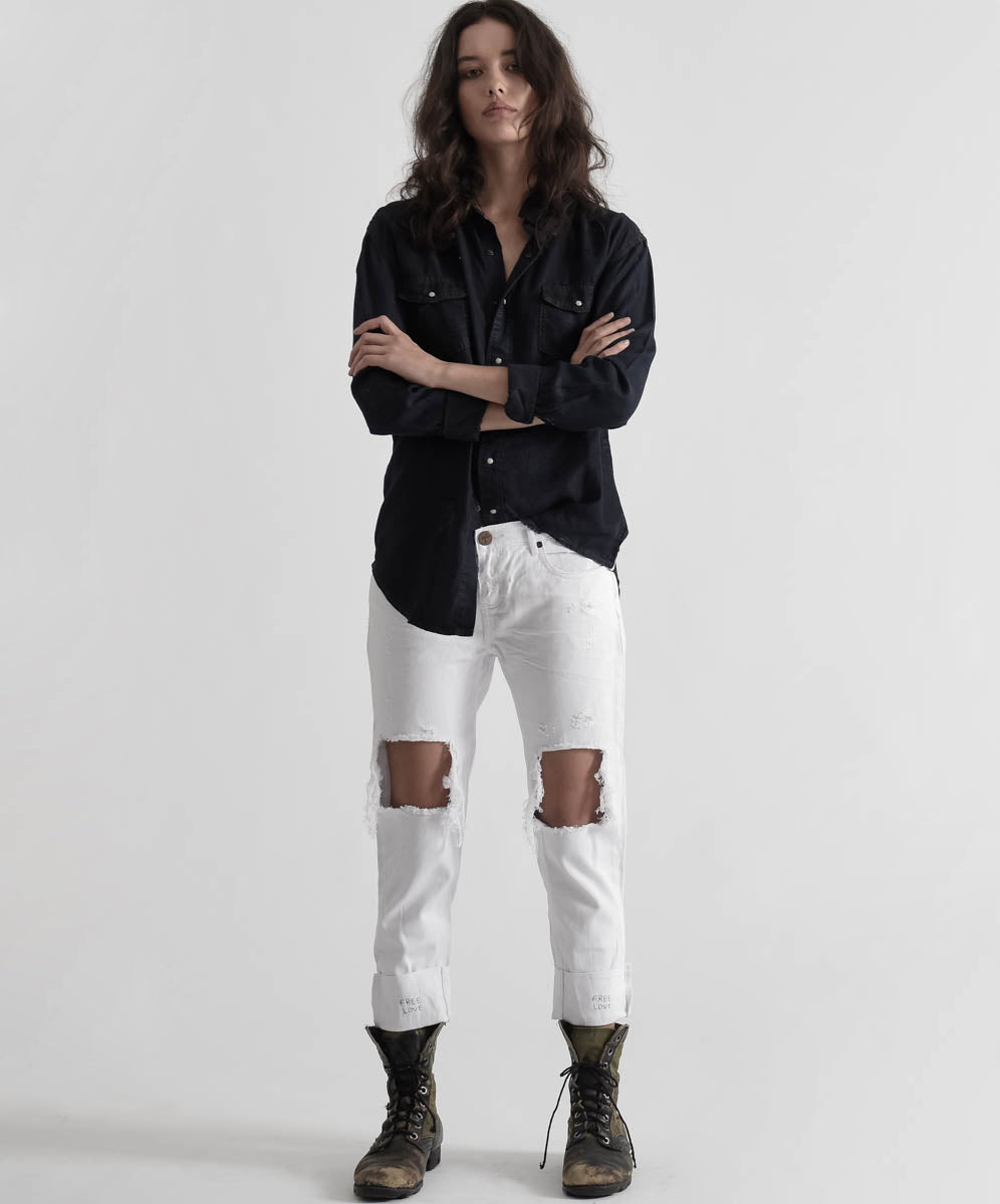 Products Awesome Baggies Low Waist Straight Leg Denim Jeans - White Beauty