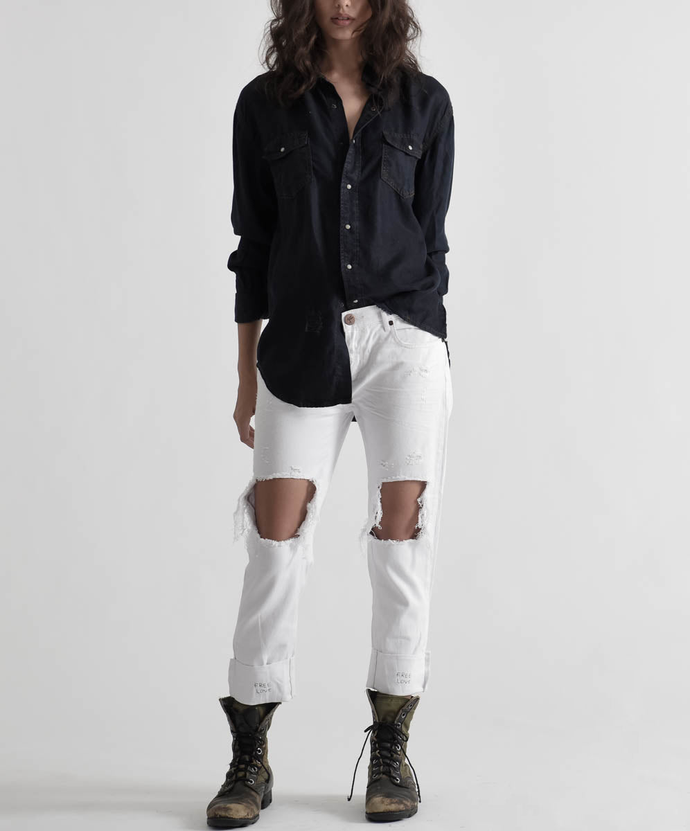 Products Awesome Baggies Low Waist Straight Leg Denim Jeans - White Beauty