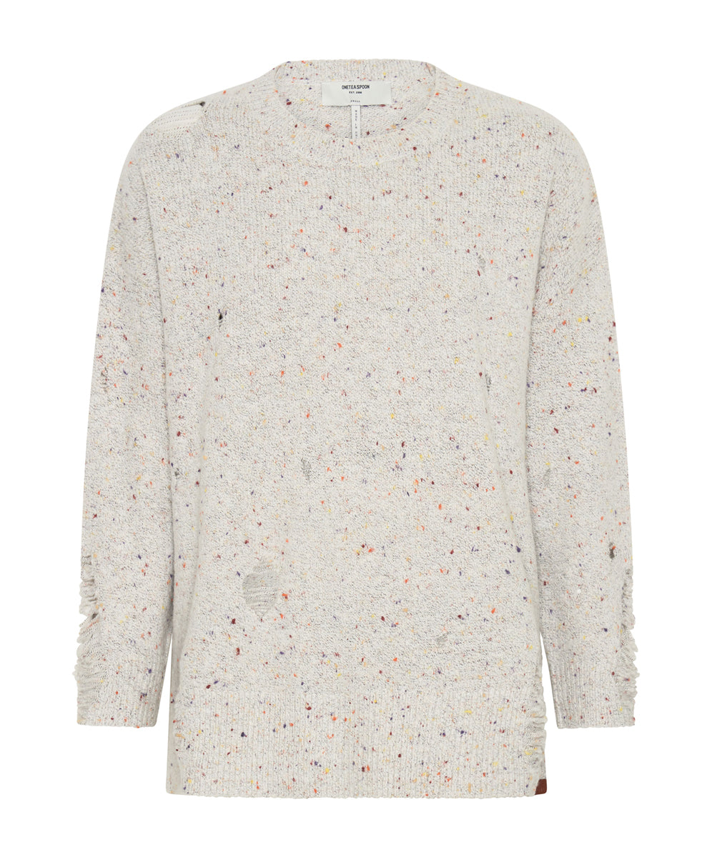 Products Distressed Fisherman Knit Sweater - Natural