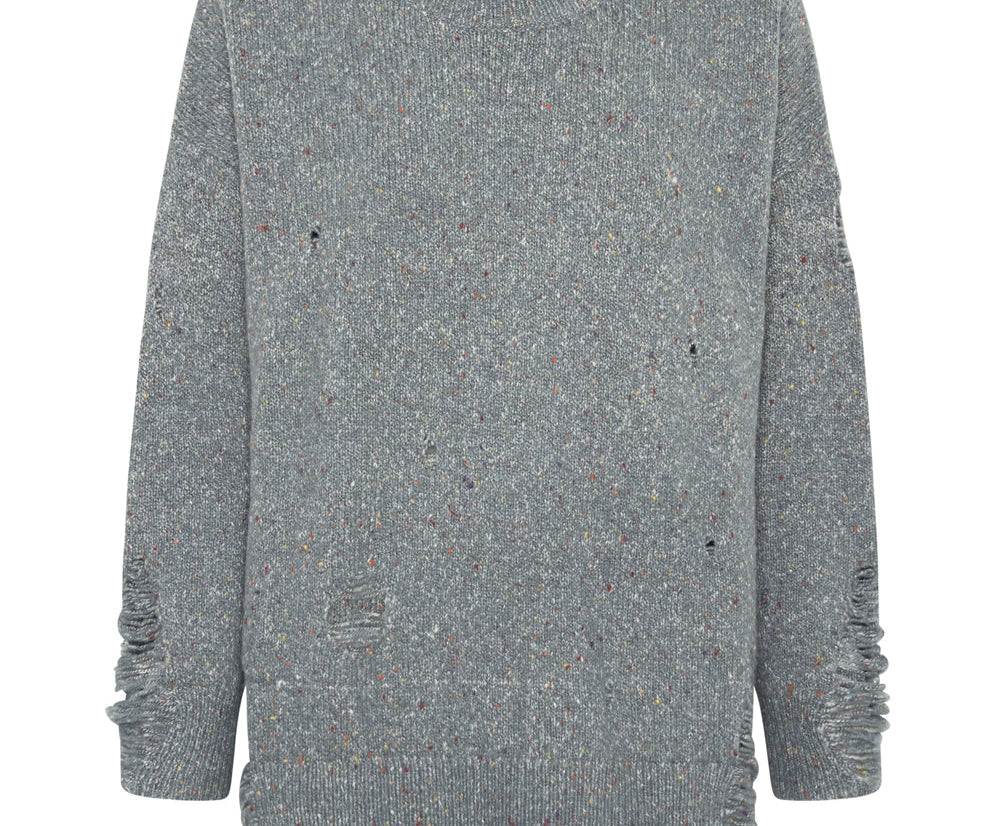Distressed Fisherman Knit Sweater - Grey