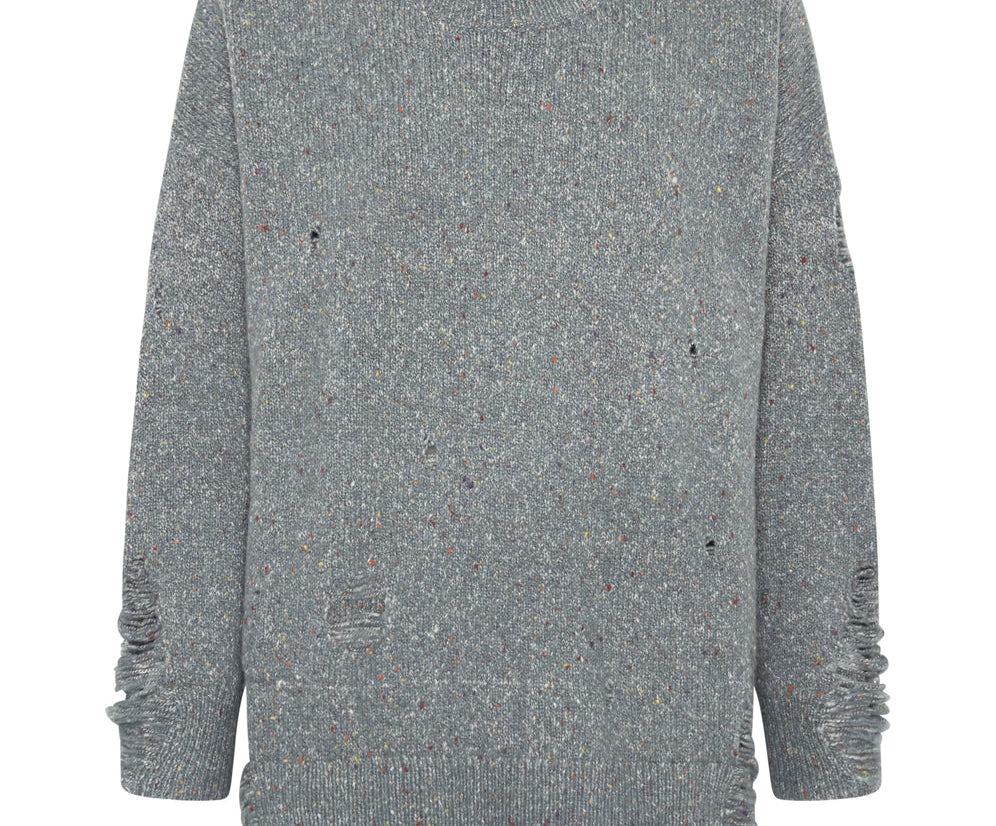 DISTRESSED FISHERMAN KNIT SWEATER GREY