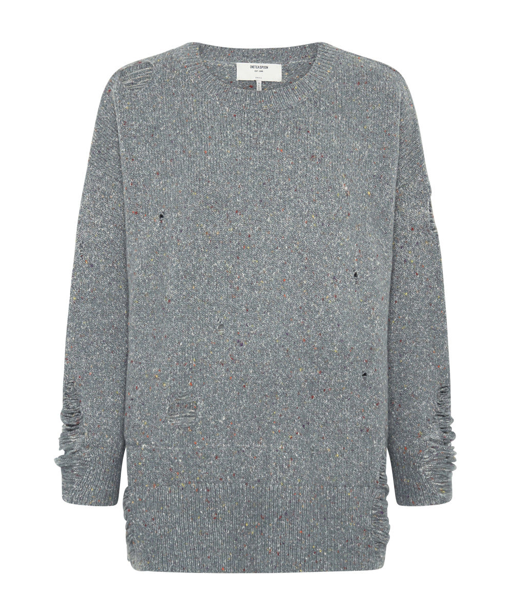 Distressed Fisherman Knit Sweater - Grey