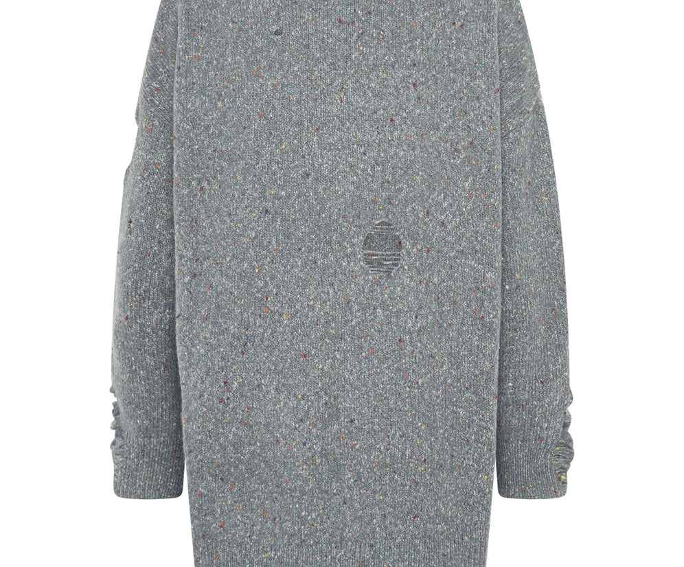 Distressed Fisherman Knit Sweater - Grey