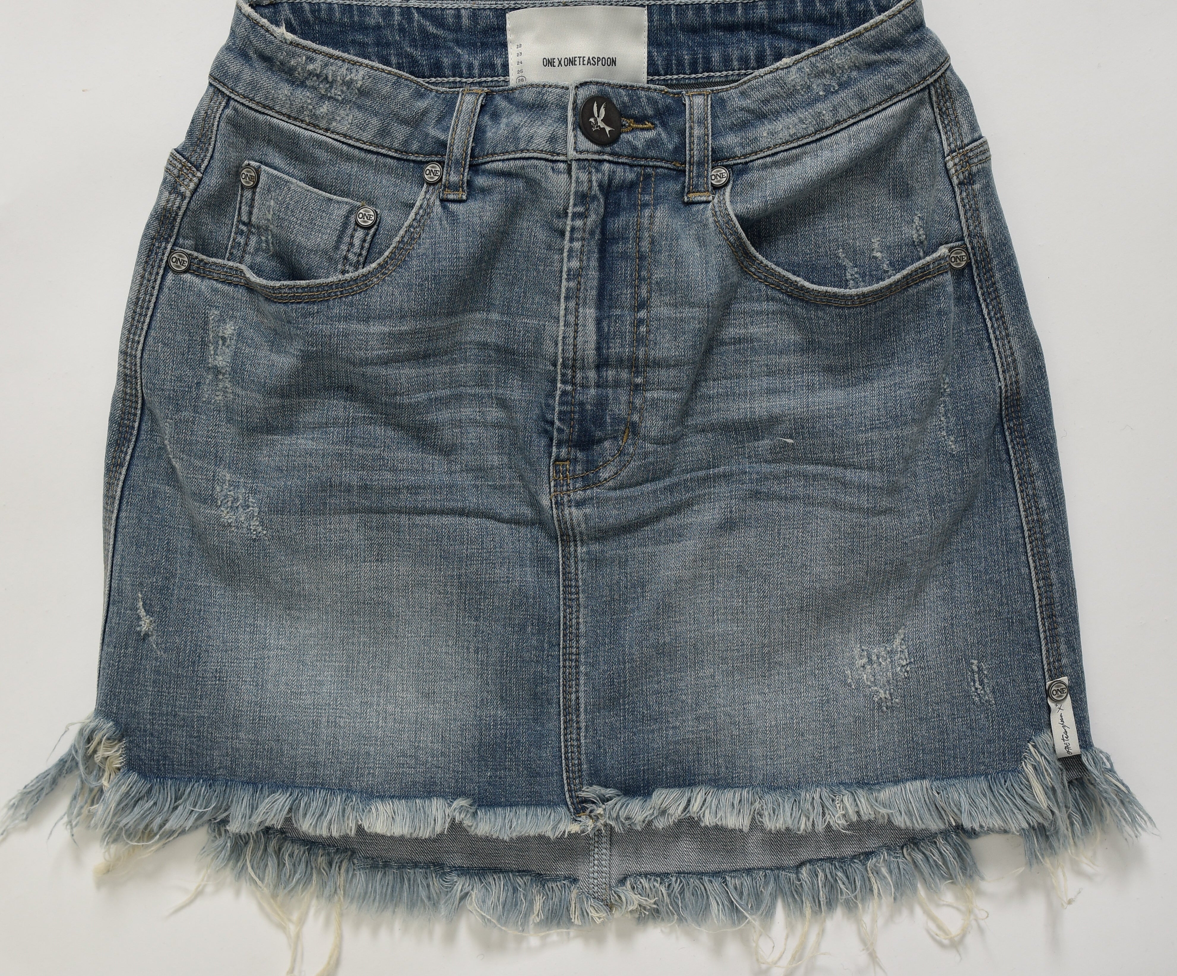 STORM BOY STRETCH 2020 MINI HIGH WAIST DENIM SKIRT