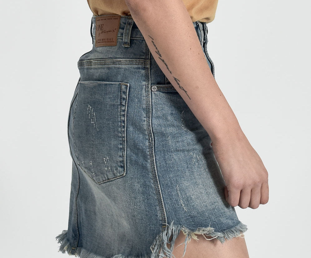 STORM BOY STRETCH 2020 MINI HIGH WAIST DENIM SKIRT