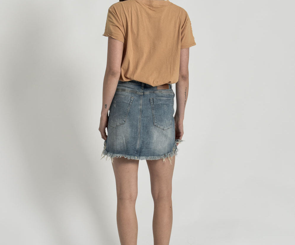 STORM BOY STRETCH 2020 MINI HIGH WAIST DENIM SKIRT