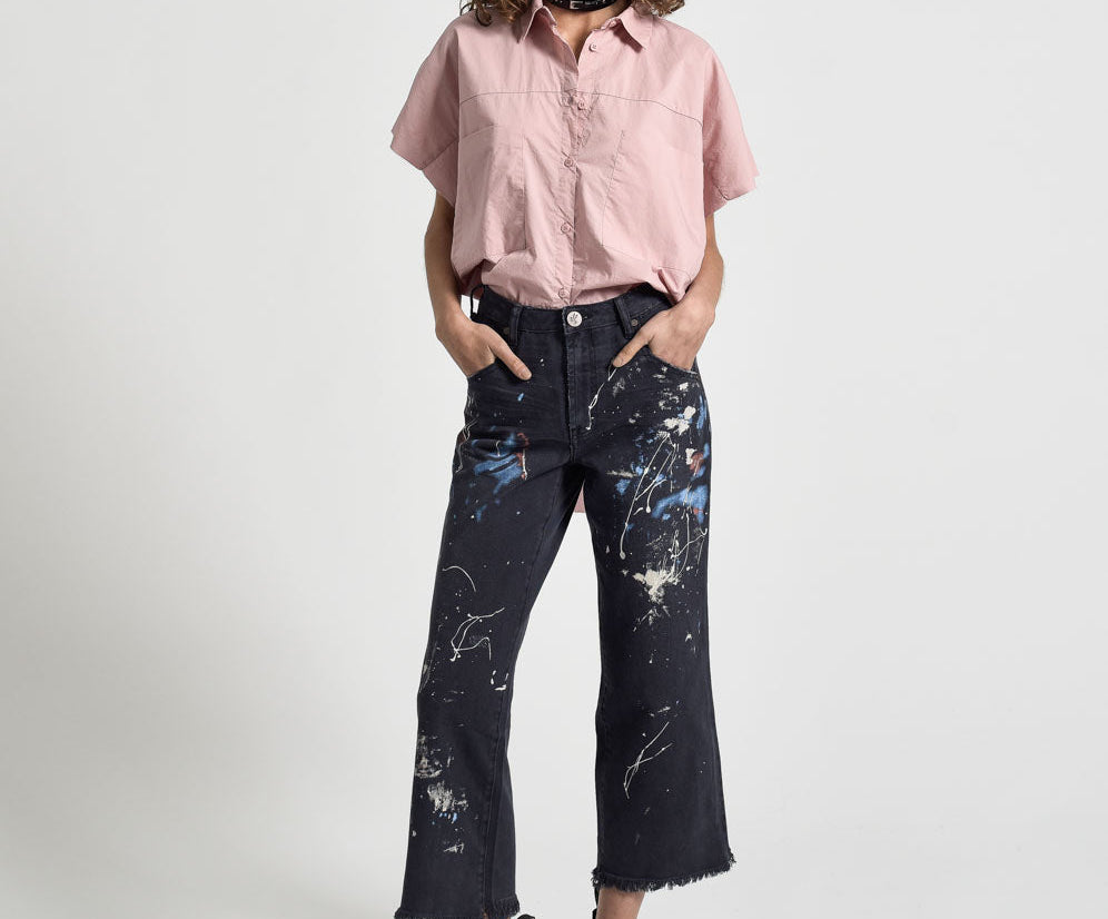 Libertines High Waist Cropped Wide Leg Denim Jeans - Midnight Artiste