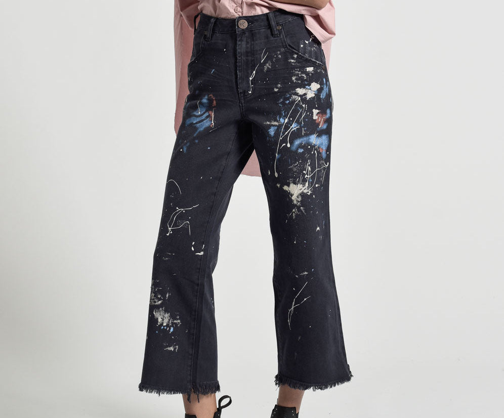 Libertines High Waist Cropped Wide Leg Denim Jeans - Midnight Artiste