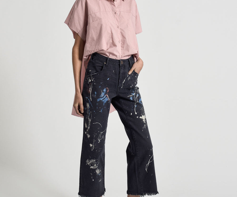 Libertines High Waist Cropped Wide Leg Denim Jeans - Midnight Artiste