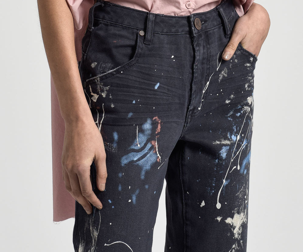 Libertines High Waist Cropped Wide Leg Denim Jeans - Midnight Artiste