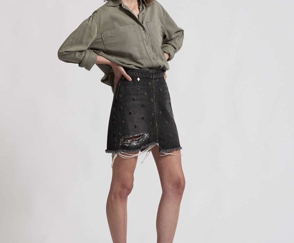 DISOBEDIENT VIXEN HIGH WAIST A-LINE DENIM SKIRT