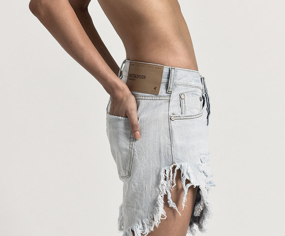 BRANDO FRANKIES LONG LENGTH DENIM SHORTS WHITE