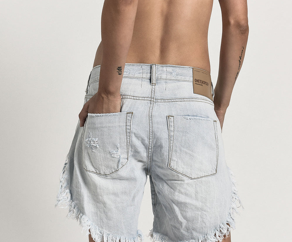 BRANDO FRANKIES LONG LENGTH DENIM SHORTS WHITE