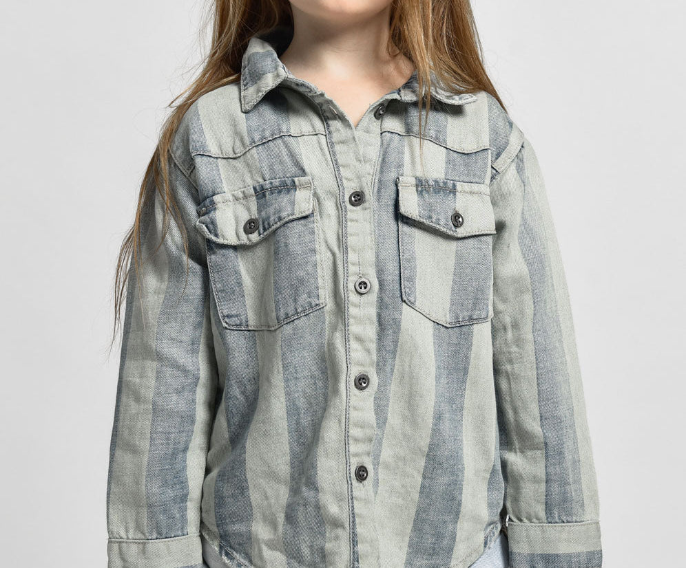 Kids Stripe New Vintage Denim Shirt - Storm Buoy