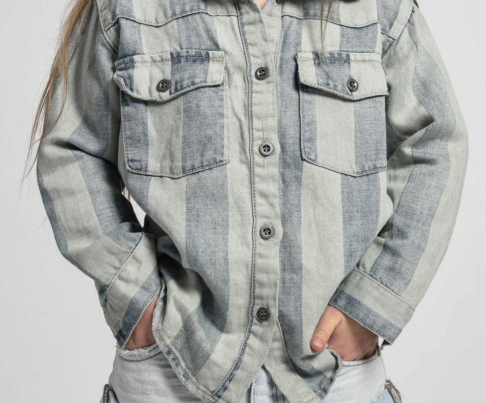 Kids Stripe New Vintage Denim Shirt - Storm Buoy